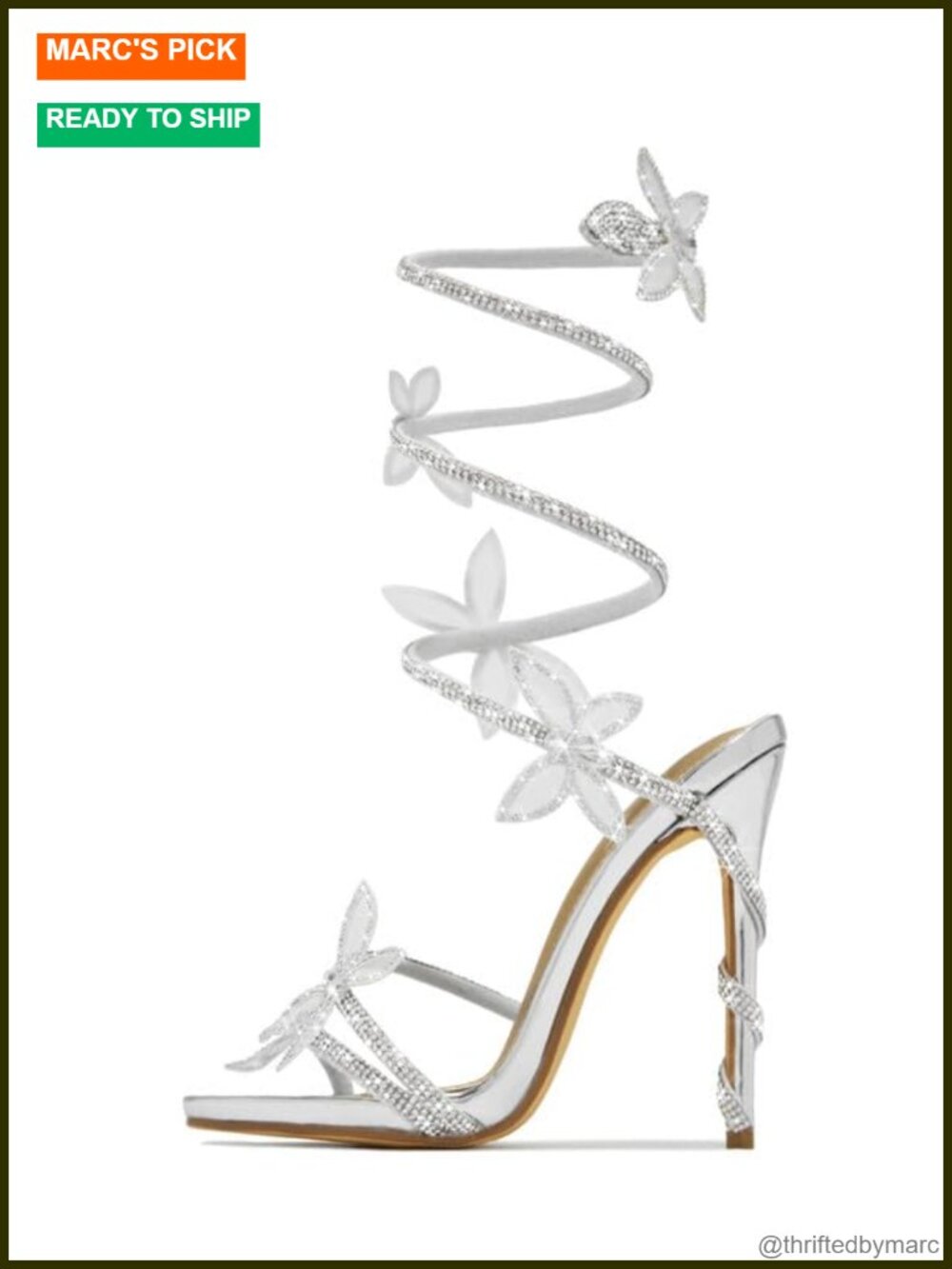Rhinestone Stiletto Heel Sandals Butterfly Wrap Strap Sparkly Open Toe